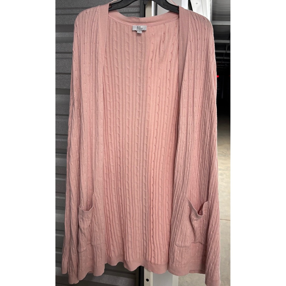 Kim Rogers Pink Cable Knit Open Front Cardigan Sweater 100% Cotton XXL